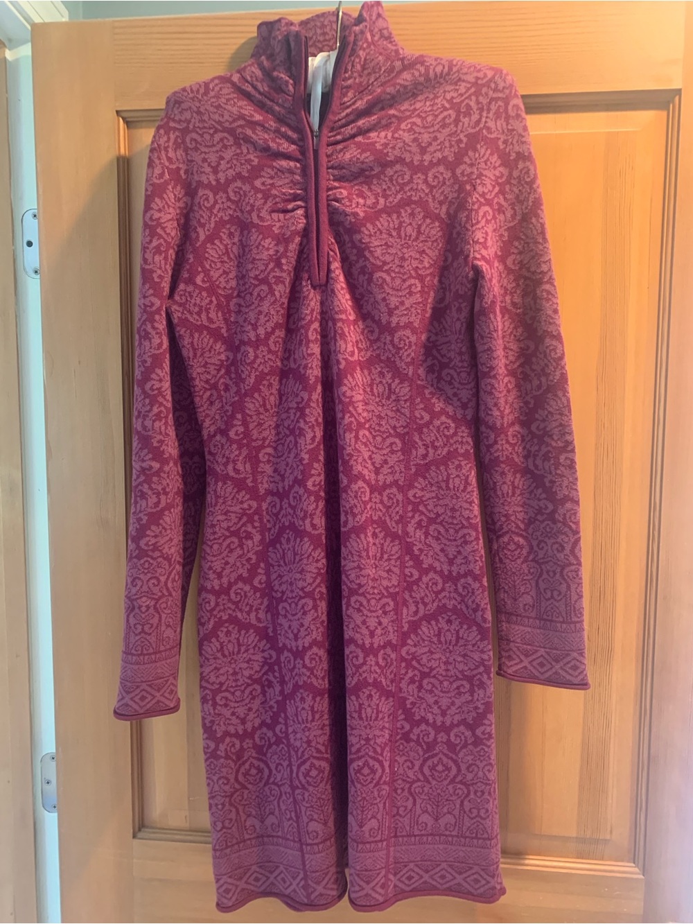 Athleta Berry Plum Maroon Patterned Sweater Dress